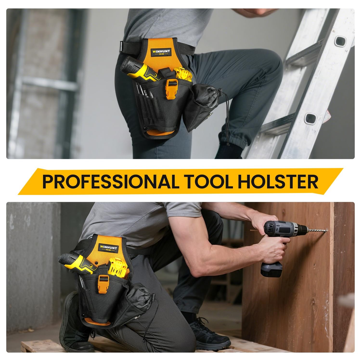 Drill Holster Tool Belt, 12x 7 inches, Black and Yellow, Heavy-Duty Tool Bag …