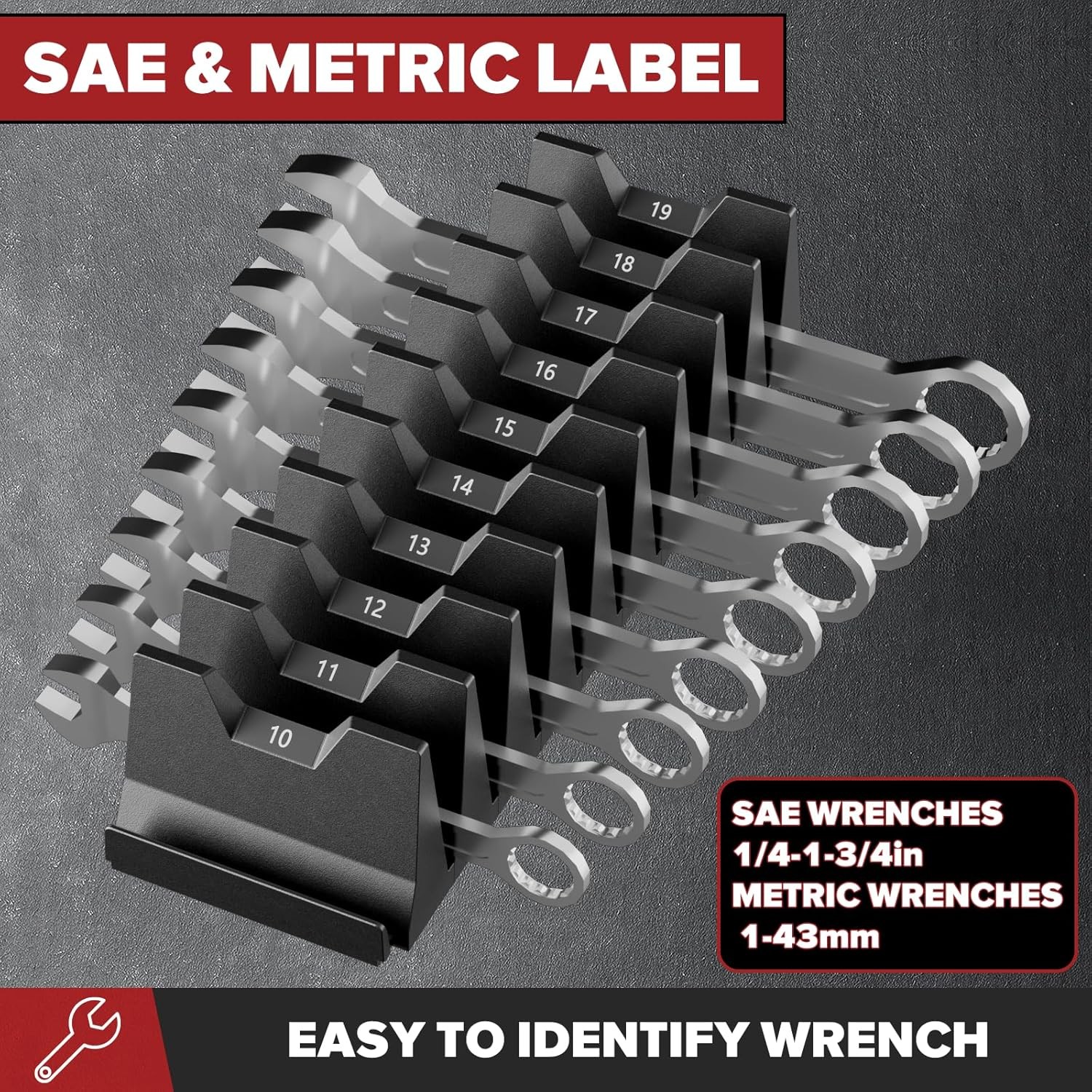 40PCS Modular Wrench Organizer Holder – Tool 40 PCS, Black