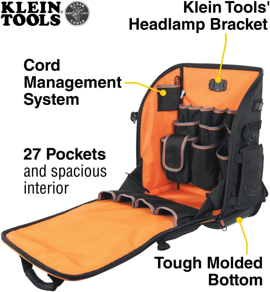 Klein Tools 62482 Tool Backpack, Tool-Station Pro Black/Gray/Orange