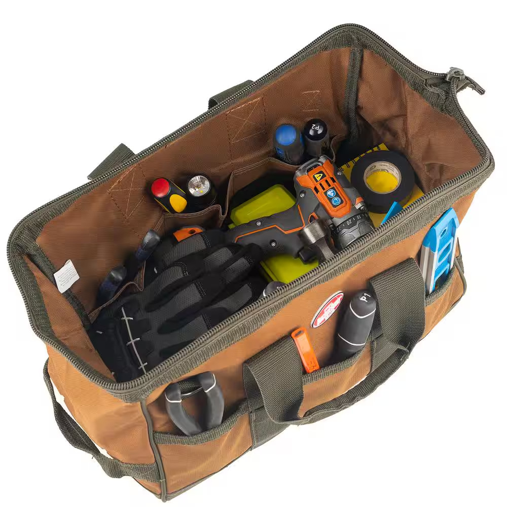 Gatemouth 16 In. Tool Bag in Brown and Green with 16 Pockets