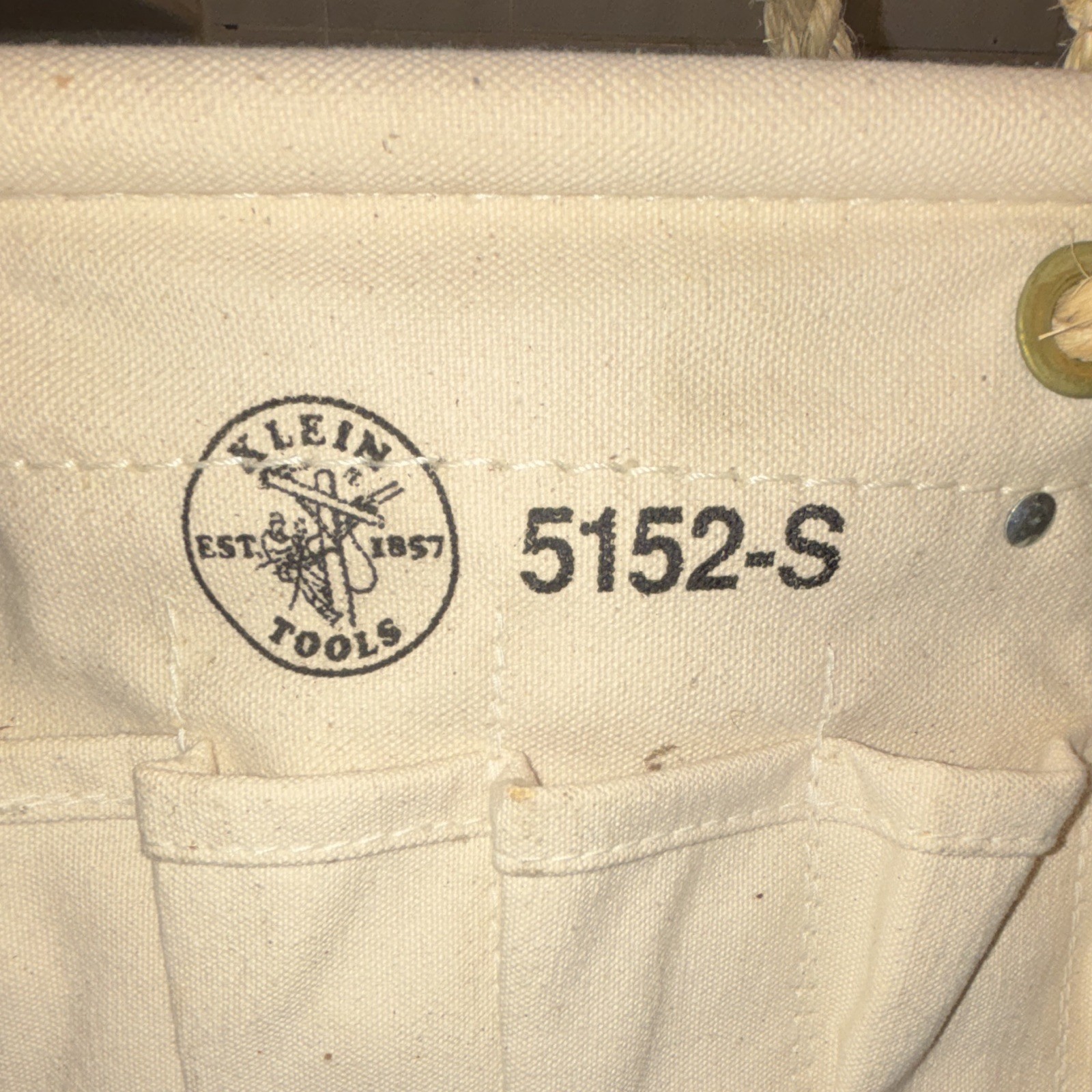 Klein Tools 5152-S Canvas Tool Bucket Small White/Black w/ Handle. Vintage