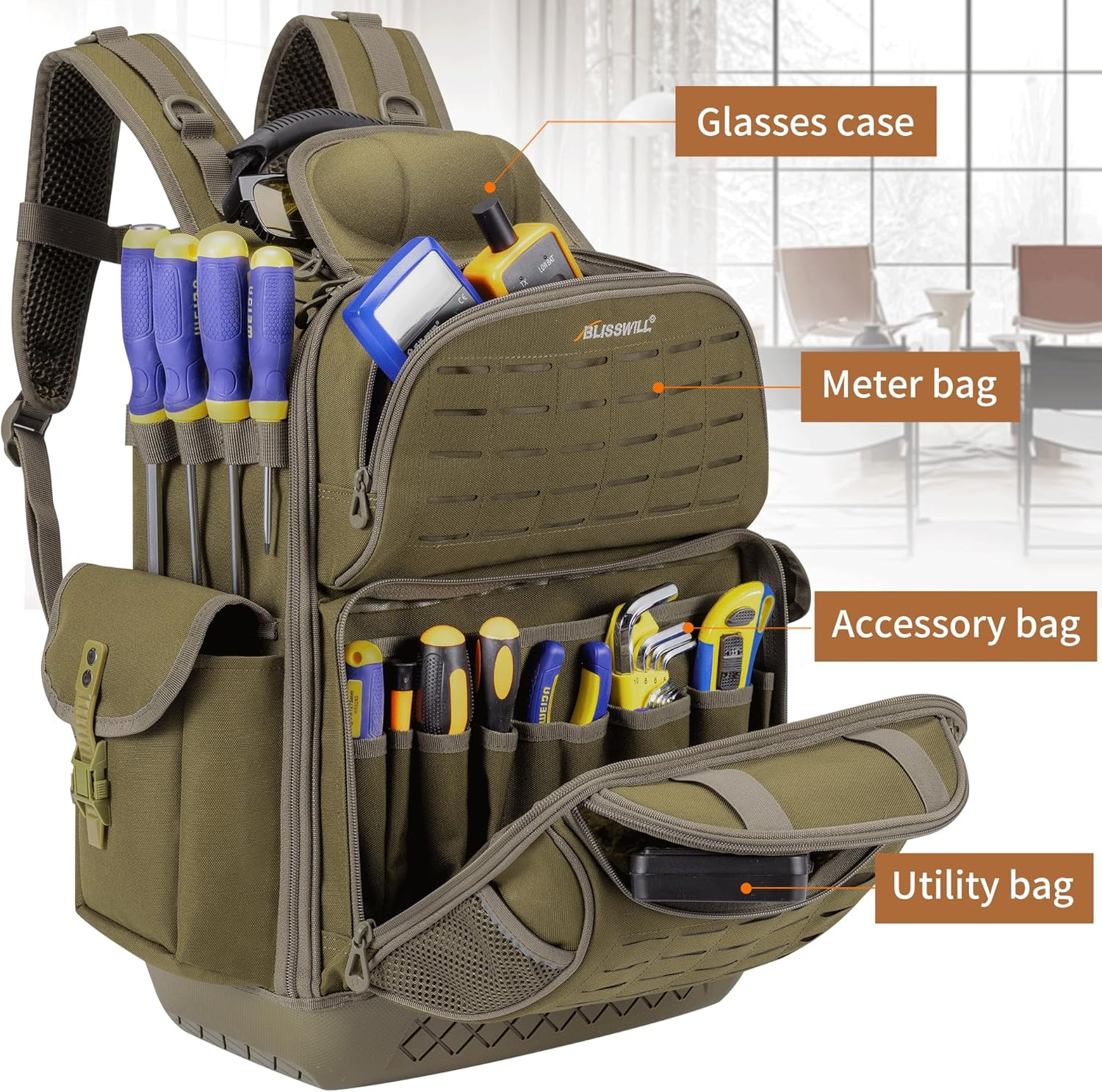 Tool Bag Backpack for Men,Heavy Duty Tool Backpack Bag with Waterproof Molded Ba