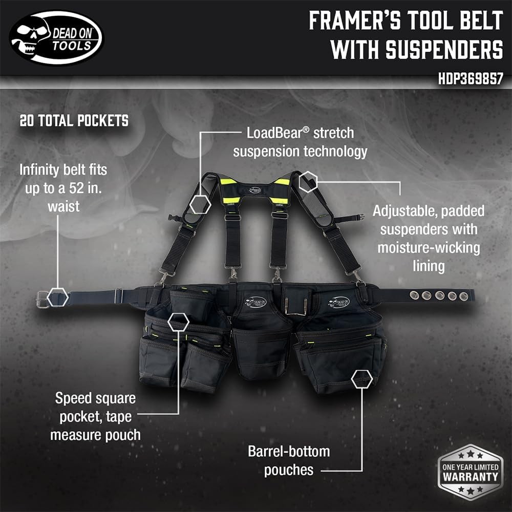 Tools – 1680 Denier Poly Framer’s Tool Belt with Suspenders (HDP369857),Black