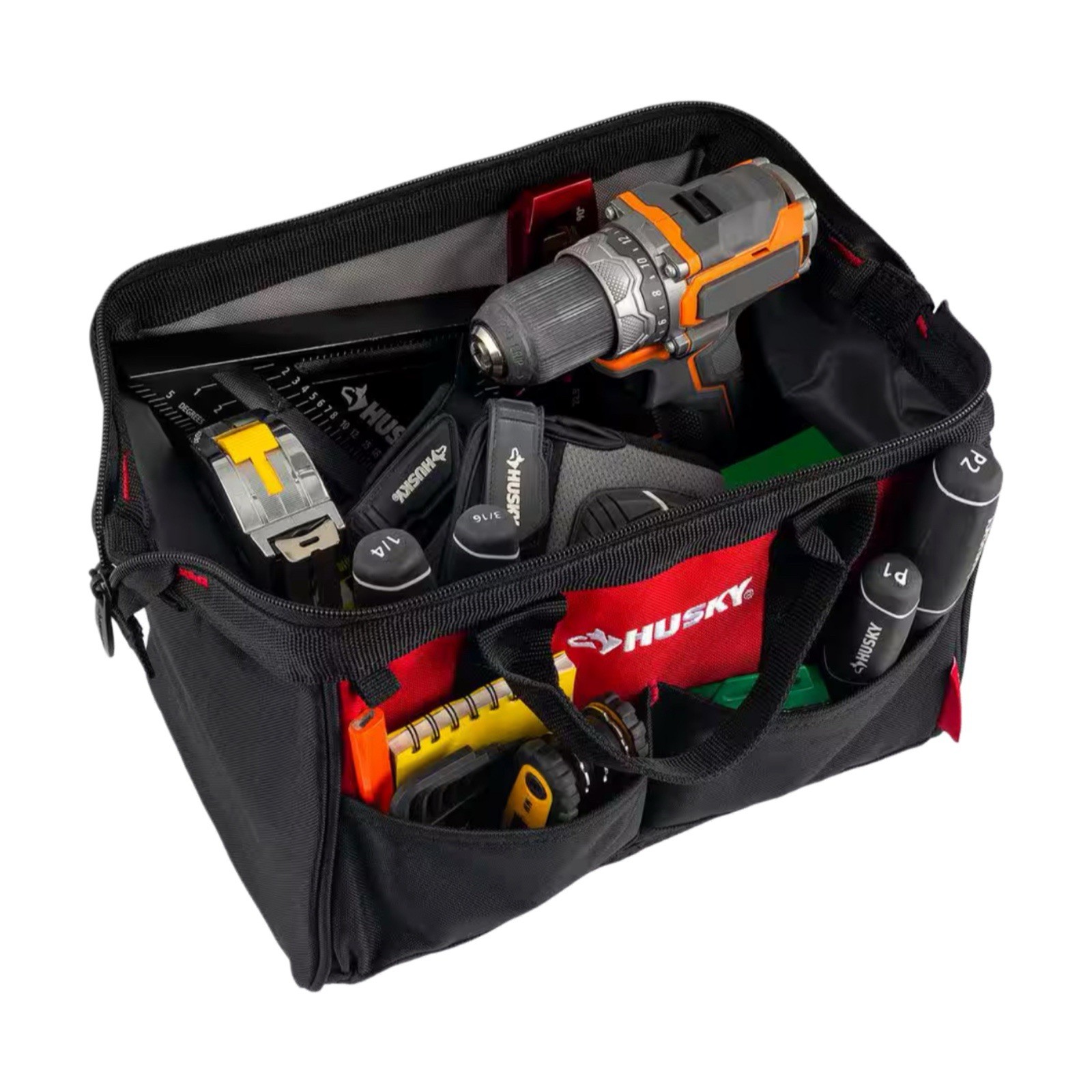 Husky 12” Tool Bag Water-Resistant 600-Denier Dual Zipper 3-Year Warranty