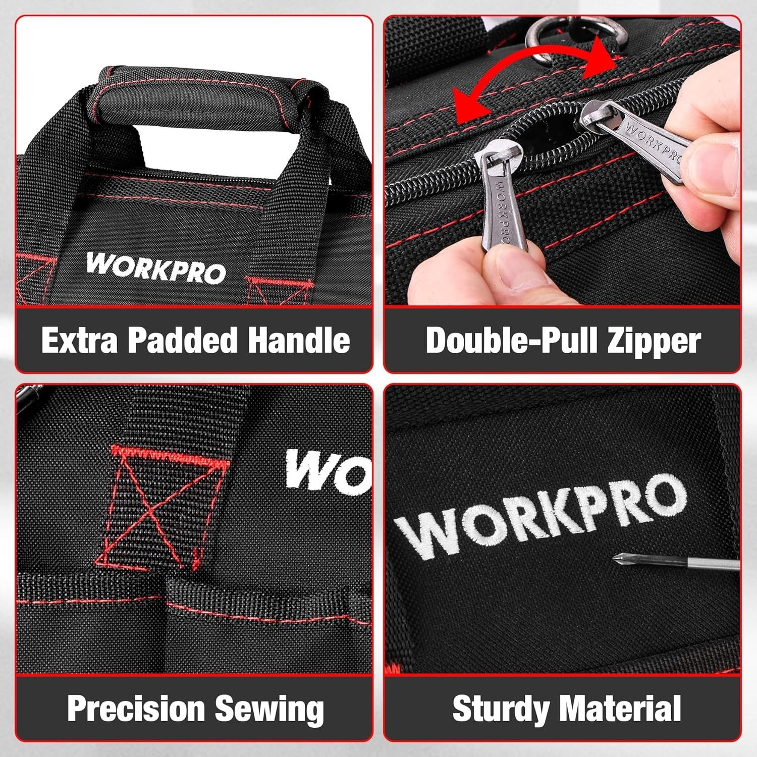 Large Interior 14-Inch Tool Storage Bag, 15 Compartments & Cushioned Handle