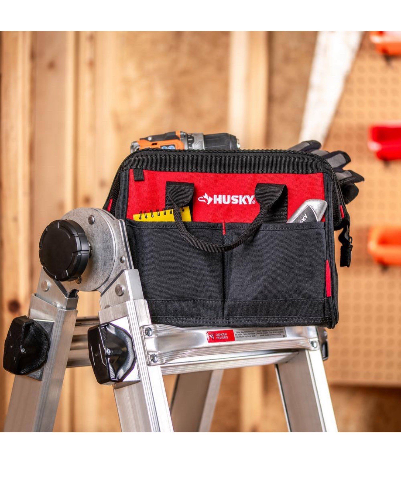 Husky 12” Tool Bag Water-Resistant 600-Denier Dual Zipper 3-Year Warranty