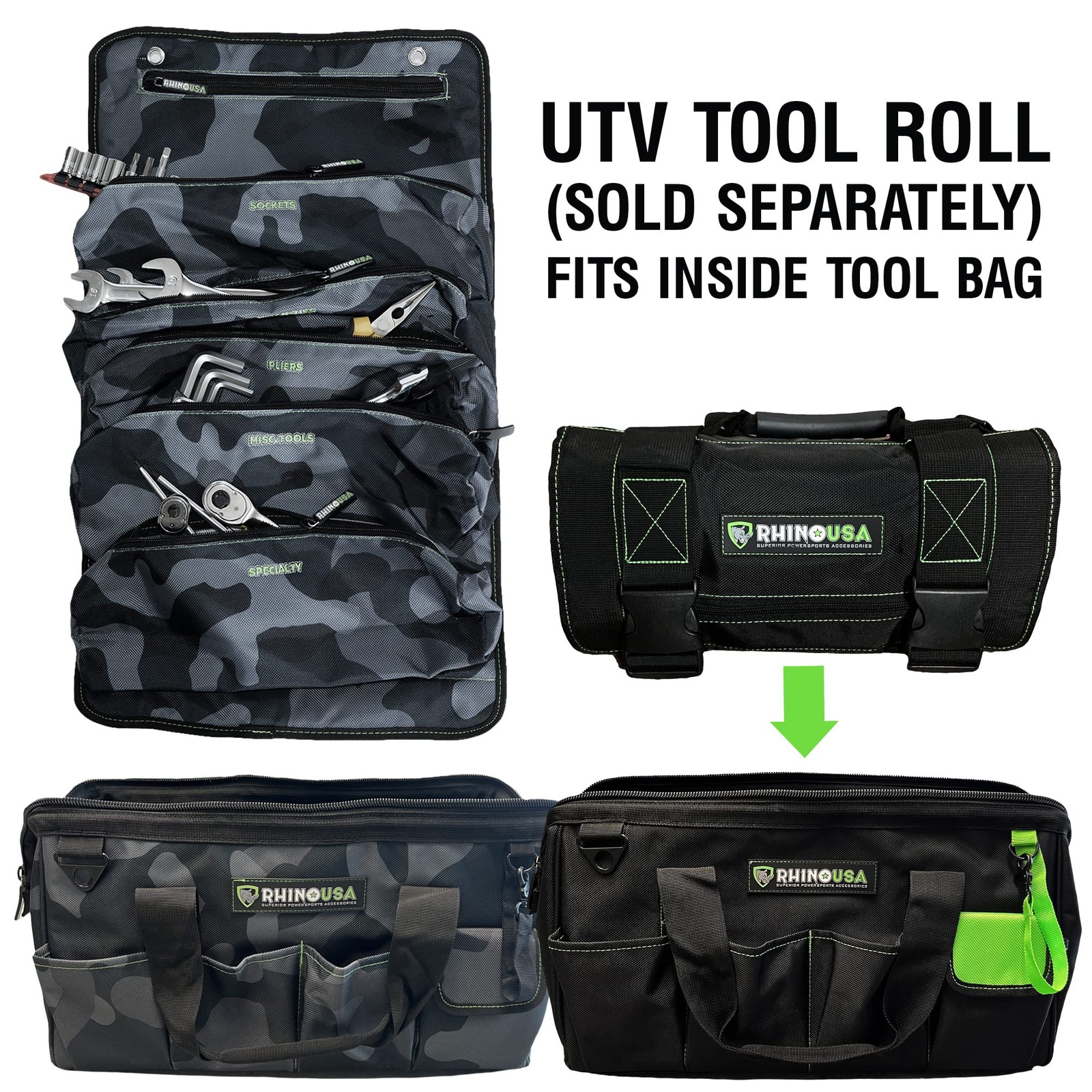 Rhino USA Tool Bag Roll Heavy Duty Canvas Organizer for Tools Labeled &