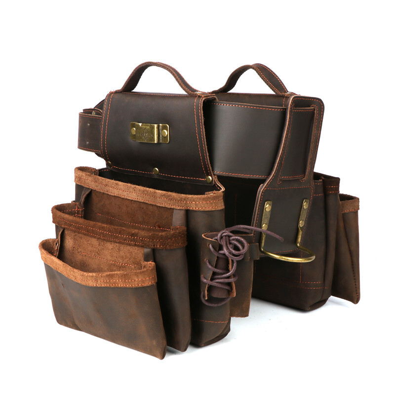 TOURBON Heavy Duty Tool Belt Pouch for Electricians Carpenter Contractor Leather