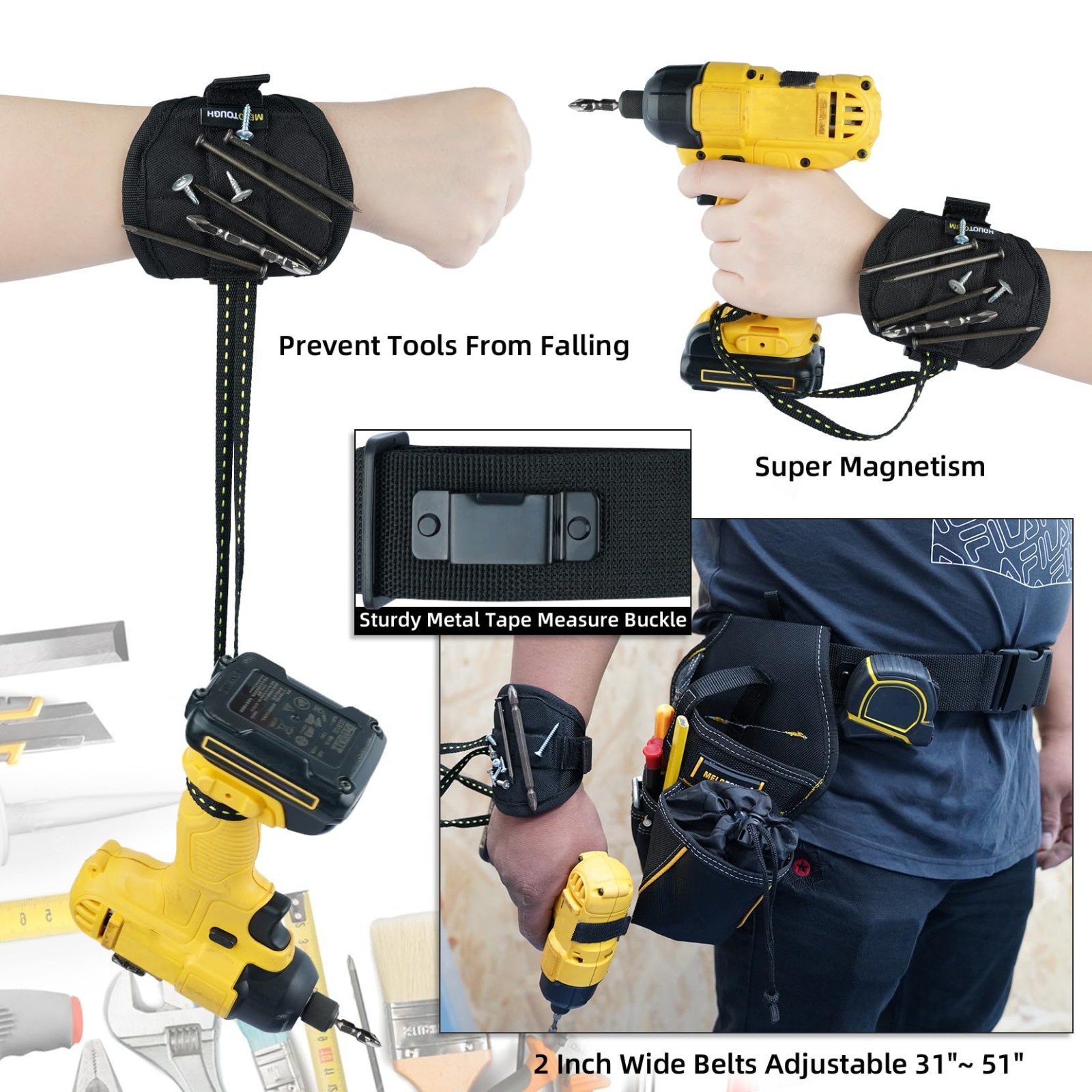 3-in-1 Drill Holster Combo with Magnetic Wristband & Tool Belt Holder, Right-Han
