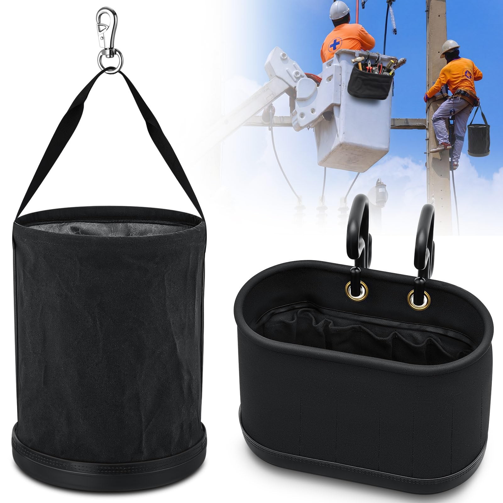 2 Pack Canvas Bucket and Oval Tool Bag, Bucket Tool Organizers with Plastic B…