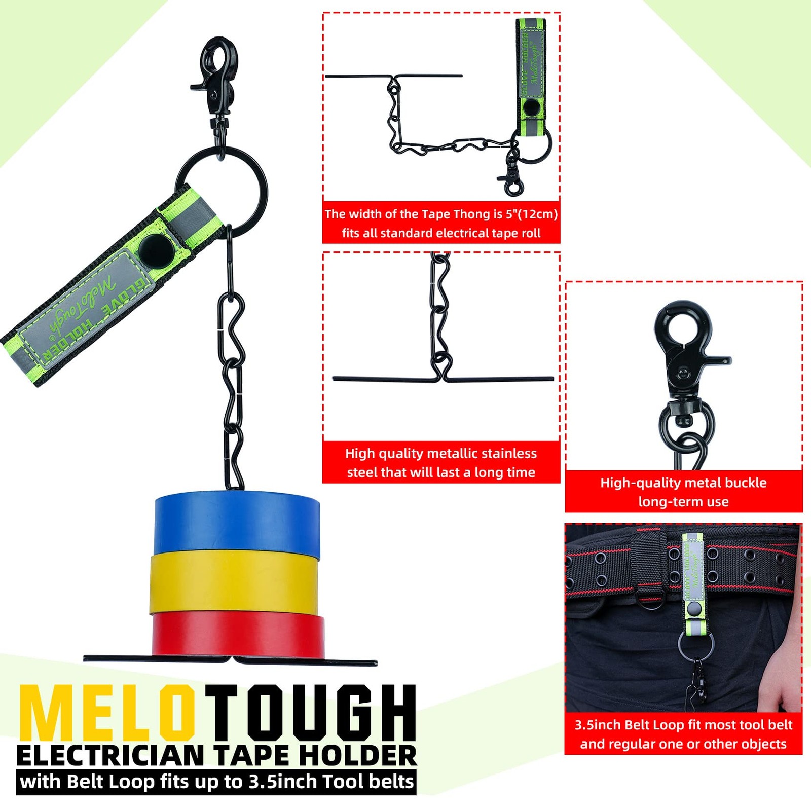 Tape Thong for Tool Belt Waist Electricians Tape Holder Chain with Keyring an…