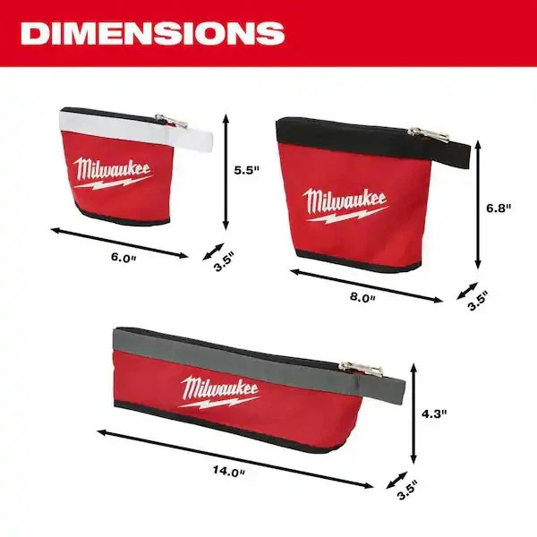 Milwaukee 14 in., 8 in. and 6 in. Multi-Size Zipper Tool Bags in Red (3-Pack)