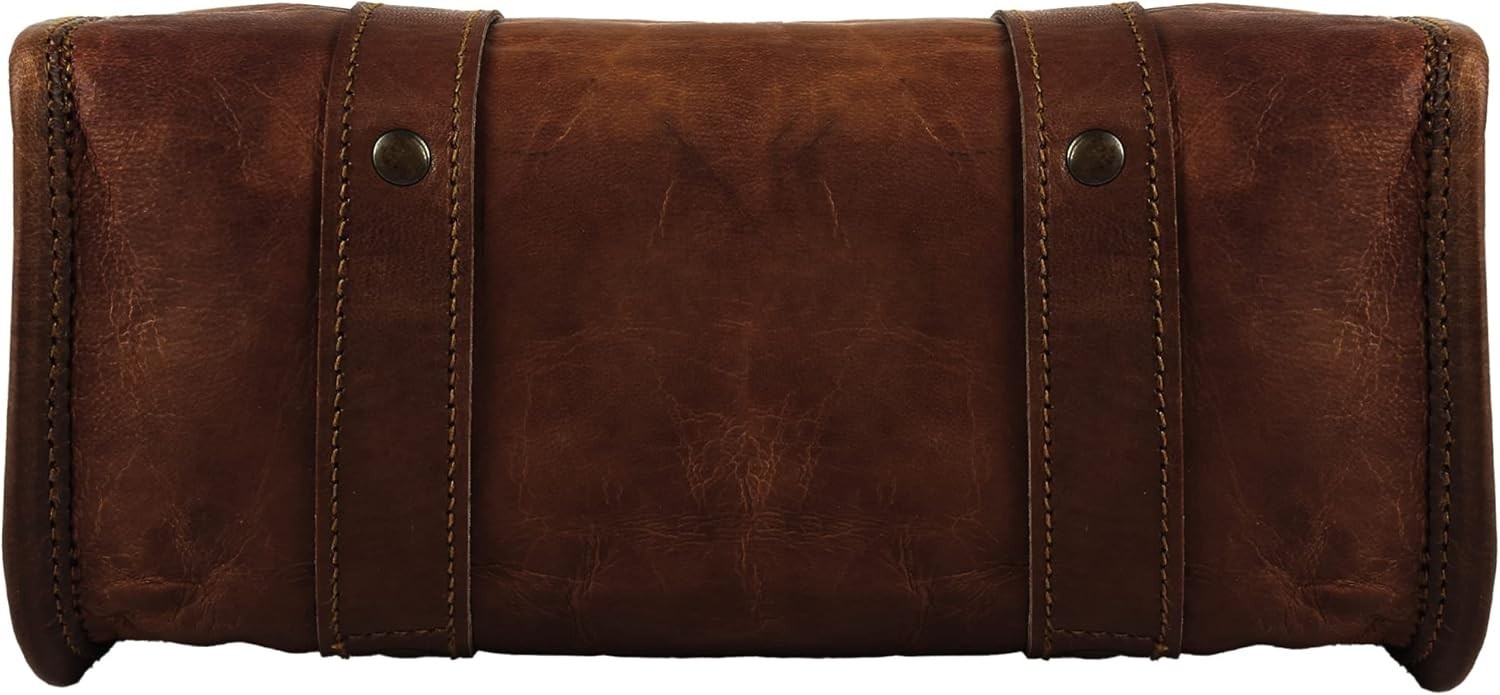 Genuine Goat Leather Vintage Motorcycle 2 Strap Buckle Closure Tool Brown Bag…