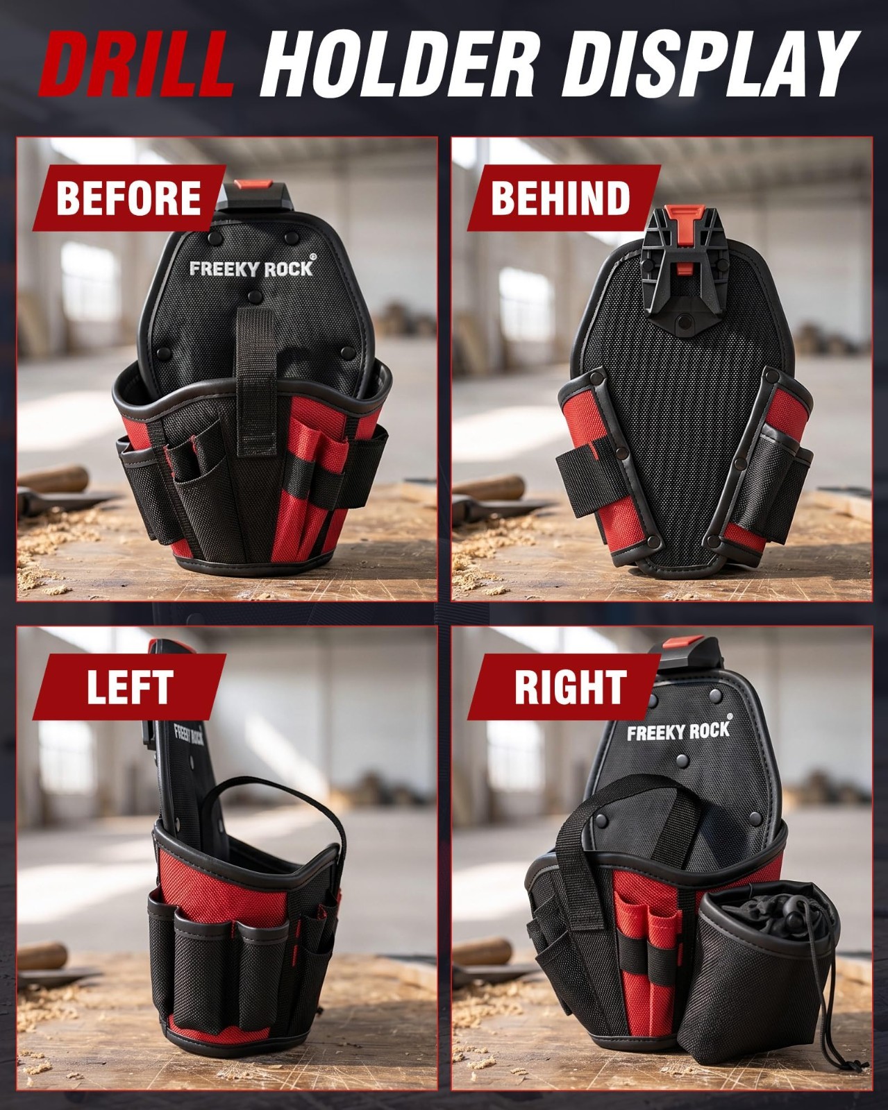 Heavy-Duty Drill Holster Tool Pouch with Belt Clip, 1680D Durable Adjustable Str