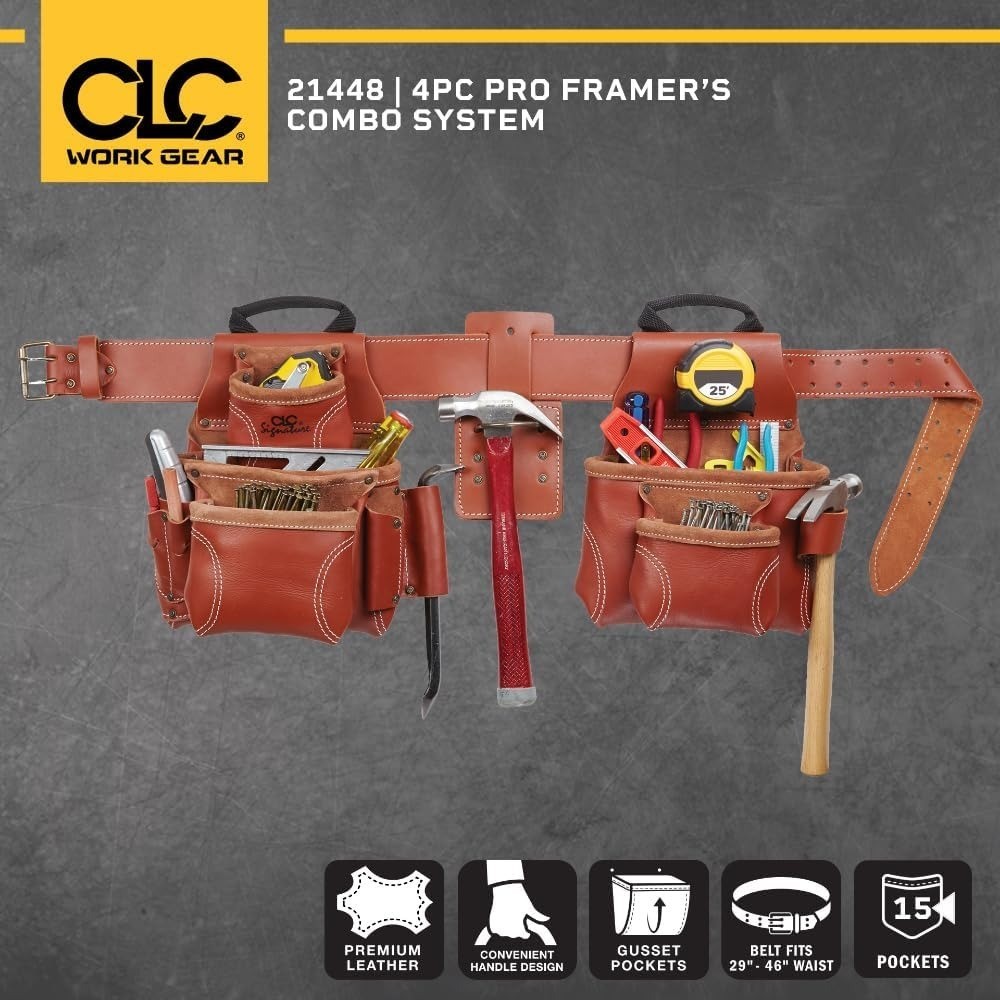 CLC Custom Leathercraft 21448 4 Piece ProFramers ComboSystem Tool Belt 15 Pocket