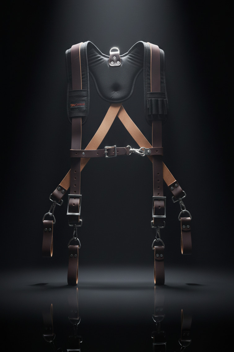 Leather Tool Belt Suspenders Padded Heavy Duty Work Harness Pockets Chest Strap