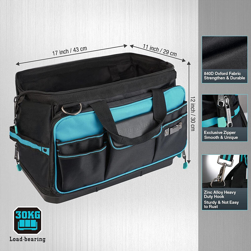 DURATECH Wide Mouth Tool Bag 17-in Large Storage 32 Pocket Bag Organizer w/Strap