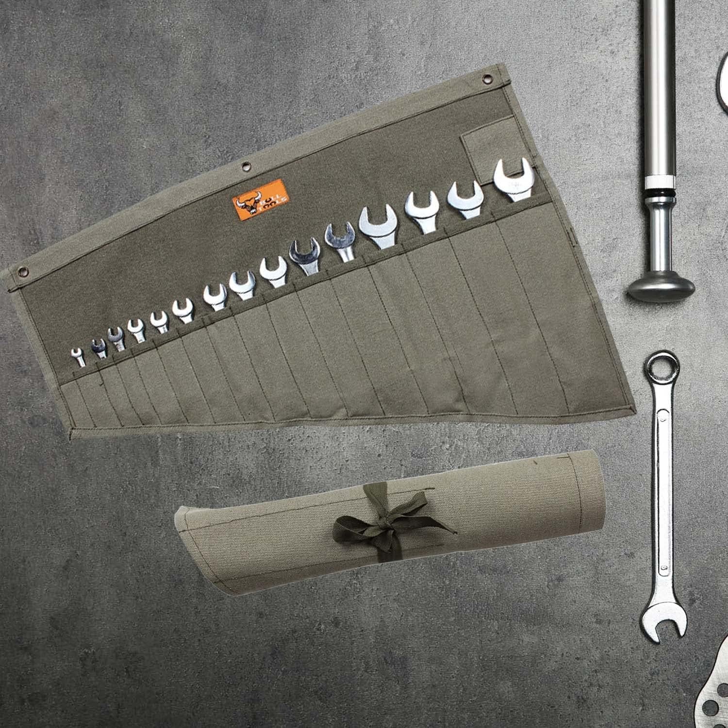 BULL TOOLS Roll Up Tool Bag Organizer 16 Large (16 – PKT), Washed Olive Drab