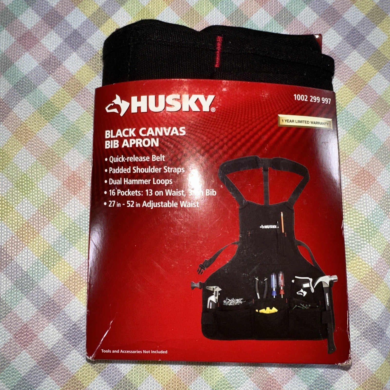 HUSKY 16-Pocket Black Canvas Bib Tool Storage Organization NEW /