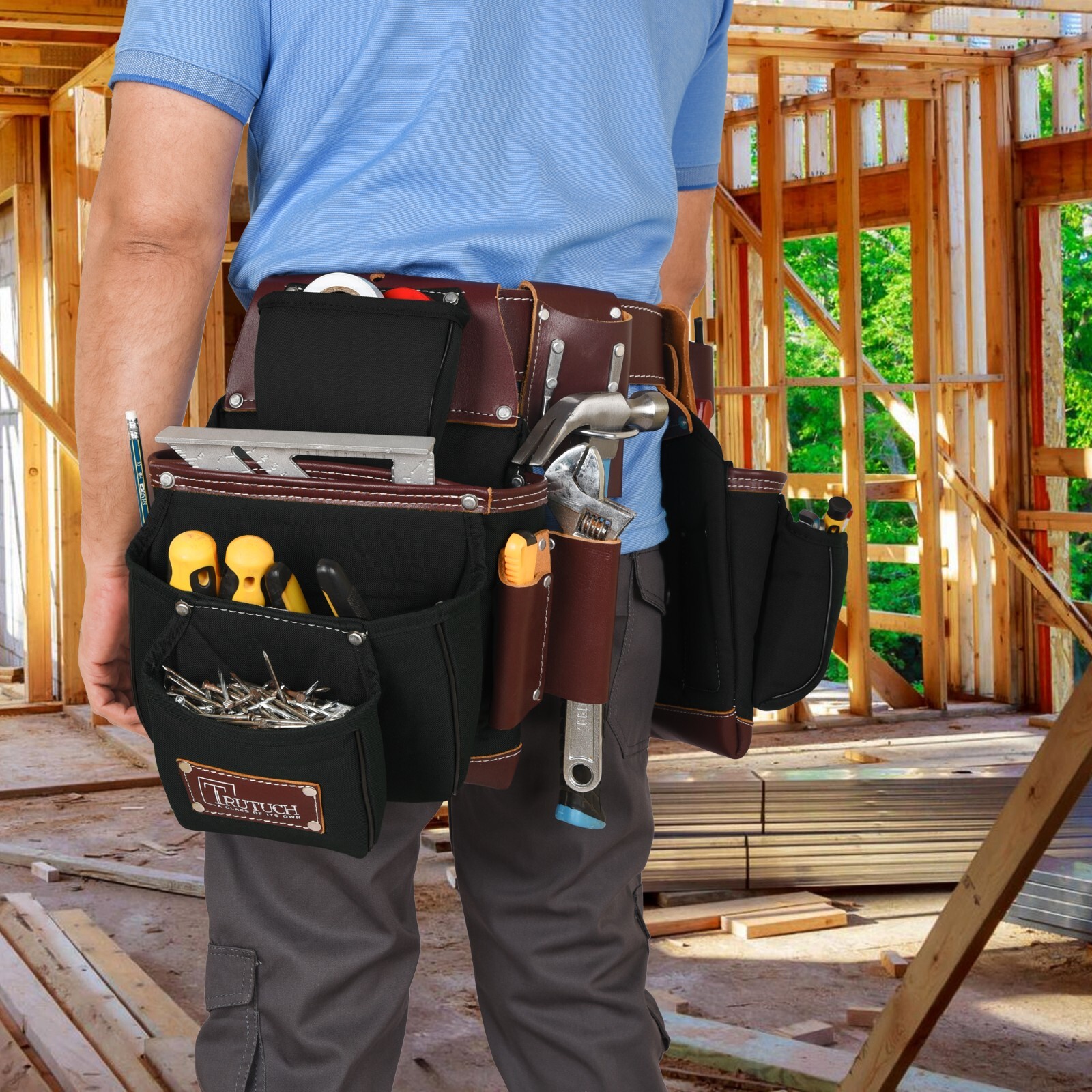 TRUTUCH Nylon and Leather Tool Belt with Leather Work Suspender | Electrician