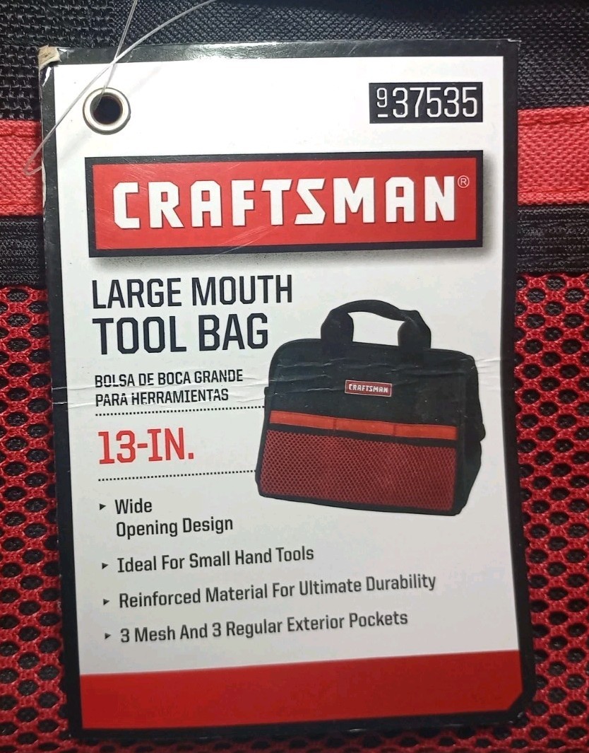 Craftsman 13″ Large Mouth Tool Bag – Black/Red