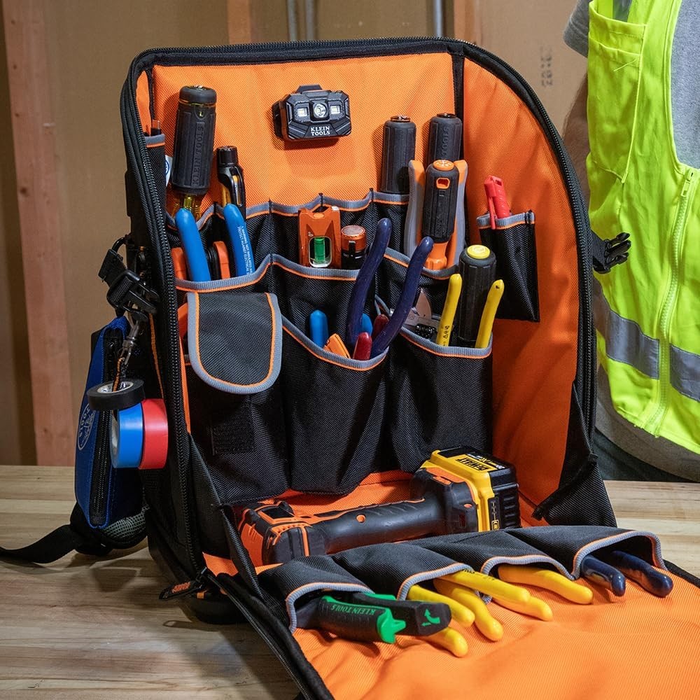 Klein Tools 62482 Tool Backpack, Tool-Station Pro Black/Gray/Orange
