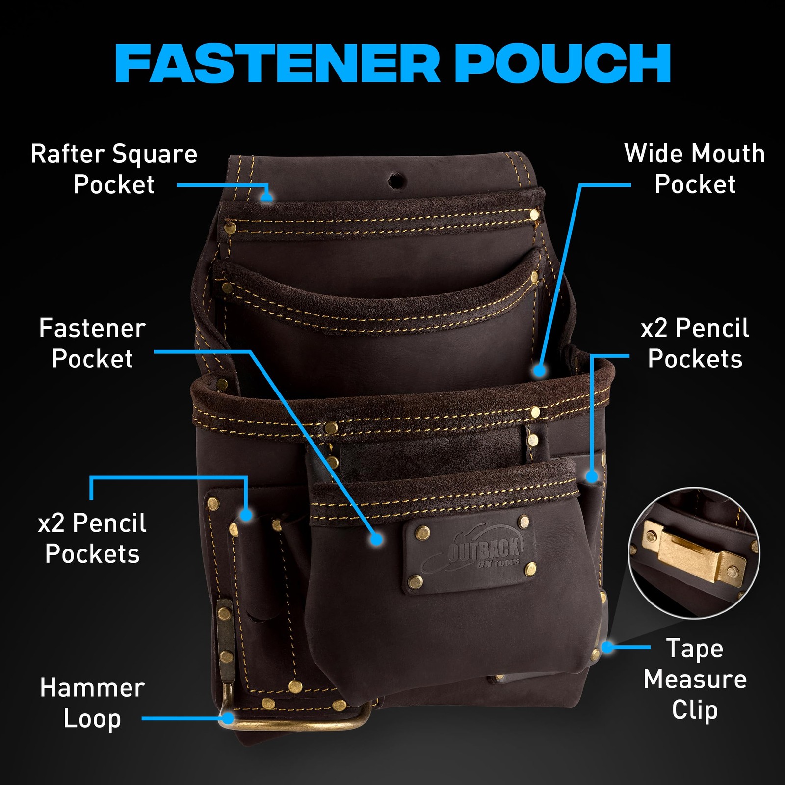 OX Pro Oil-Tanned Leather Carpenter Tool Belt Suspenders Dual Hammer Loops