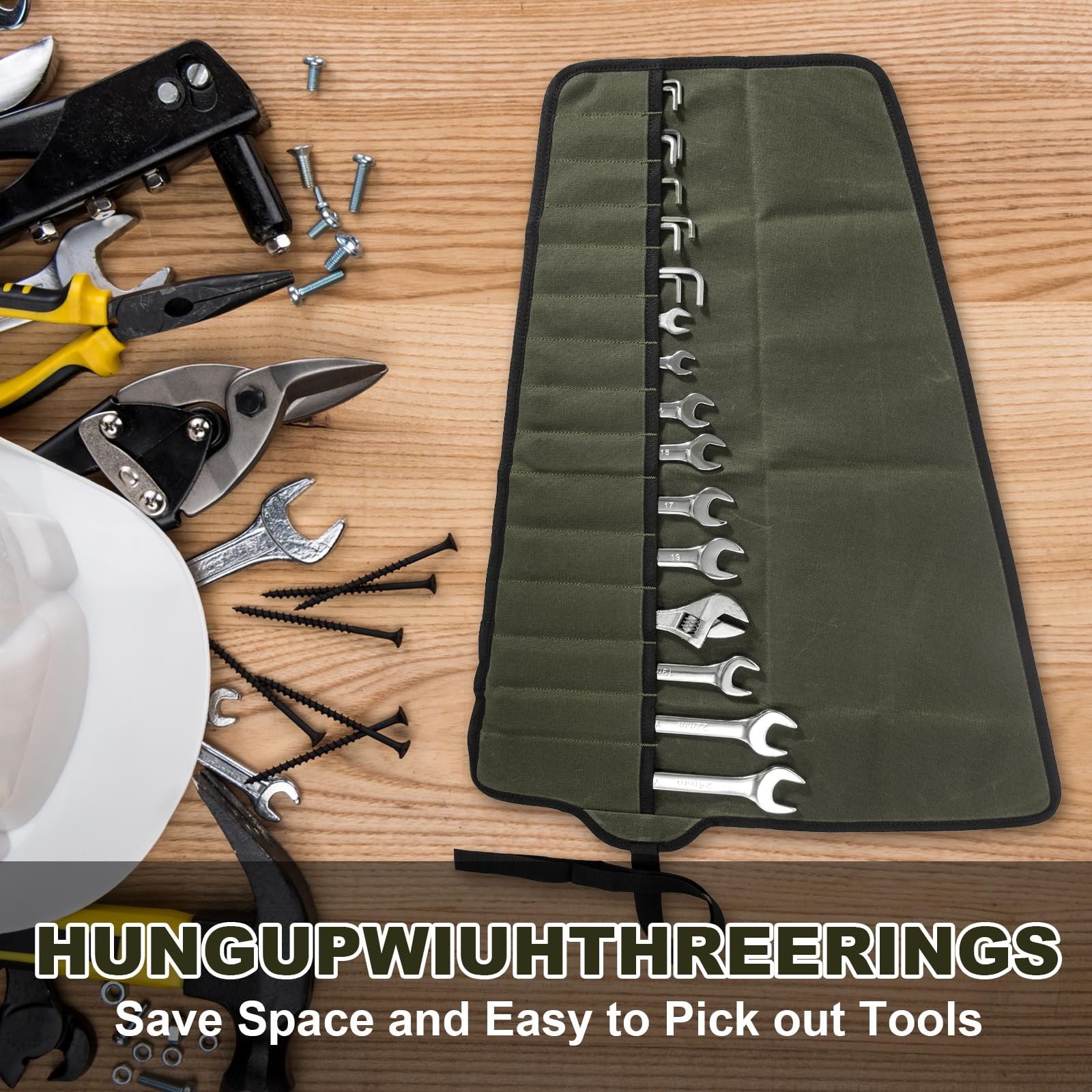 Baizoy Chisel Roll,6 Pockets Roll Up Tool 18.91″ L x 18.11″H, Army Green -3