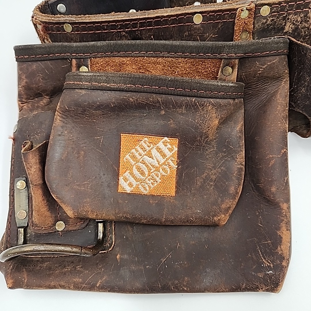 Vintage Leather Tool Belt HEAVY DUTY Home Depot Multi Pocket Carpenters Pouches