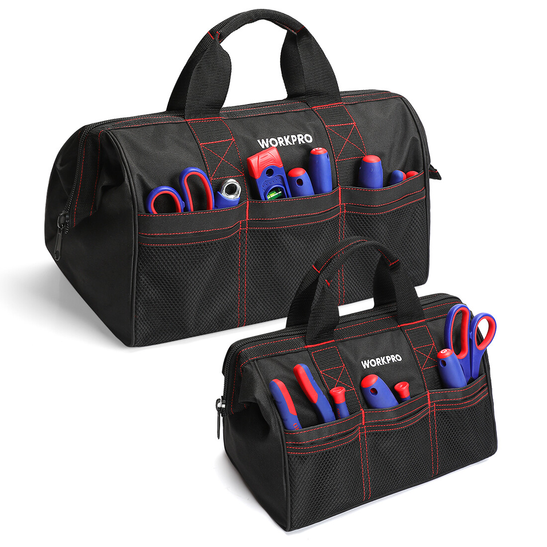 WORKPRO 2-Pack 18″ 13″ Heavy Duty Tool Bag Case Zip Top Wide Open Mouth Storage