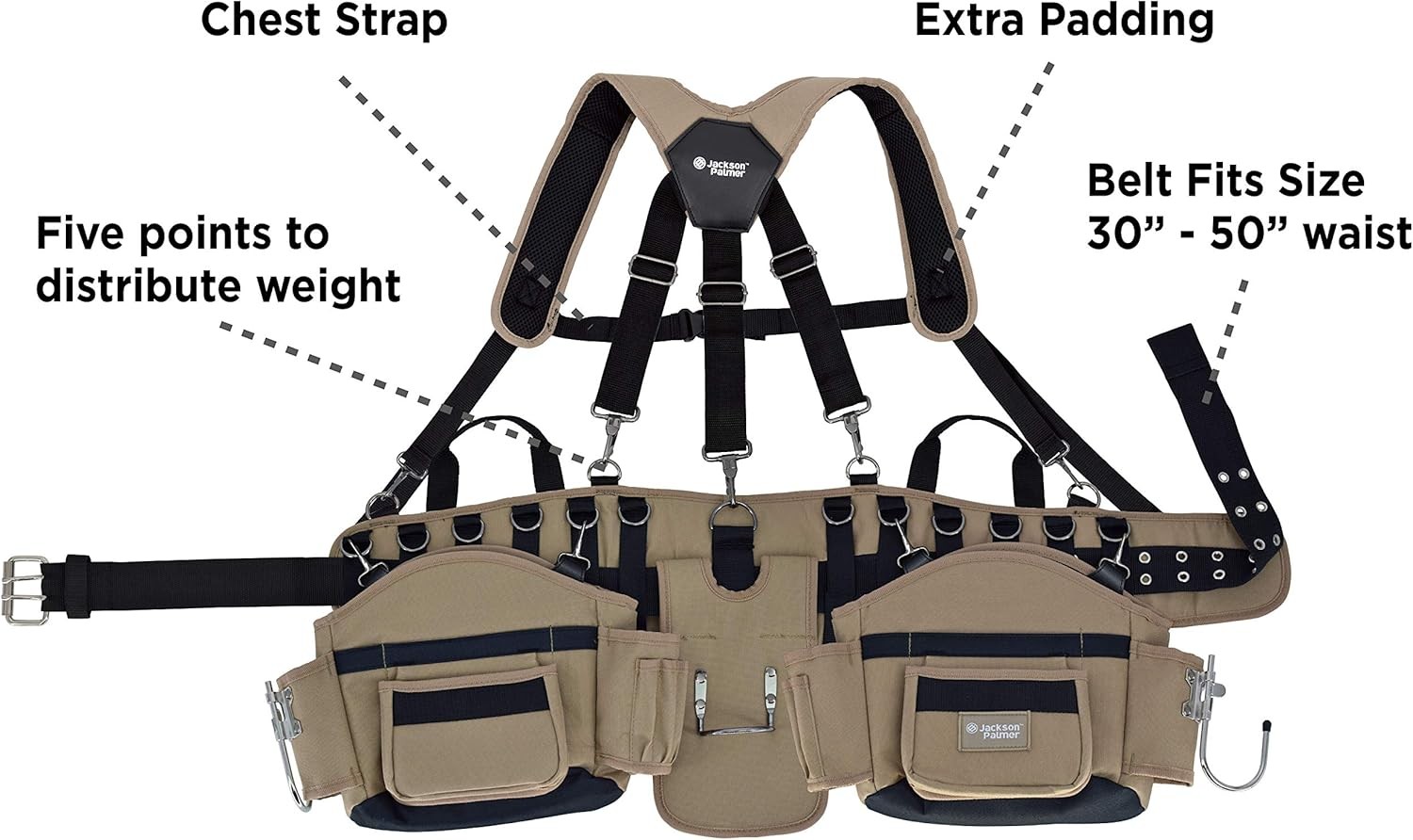 JACKSON PALMER Professional Tool Belt – Tan & Green (Comfort Rig Tan & Green)