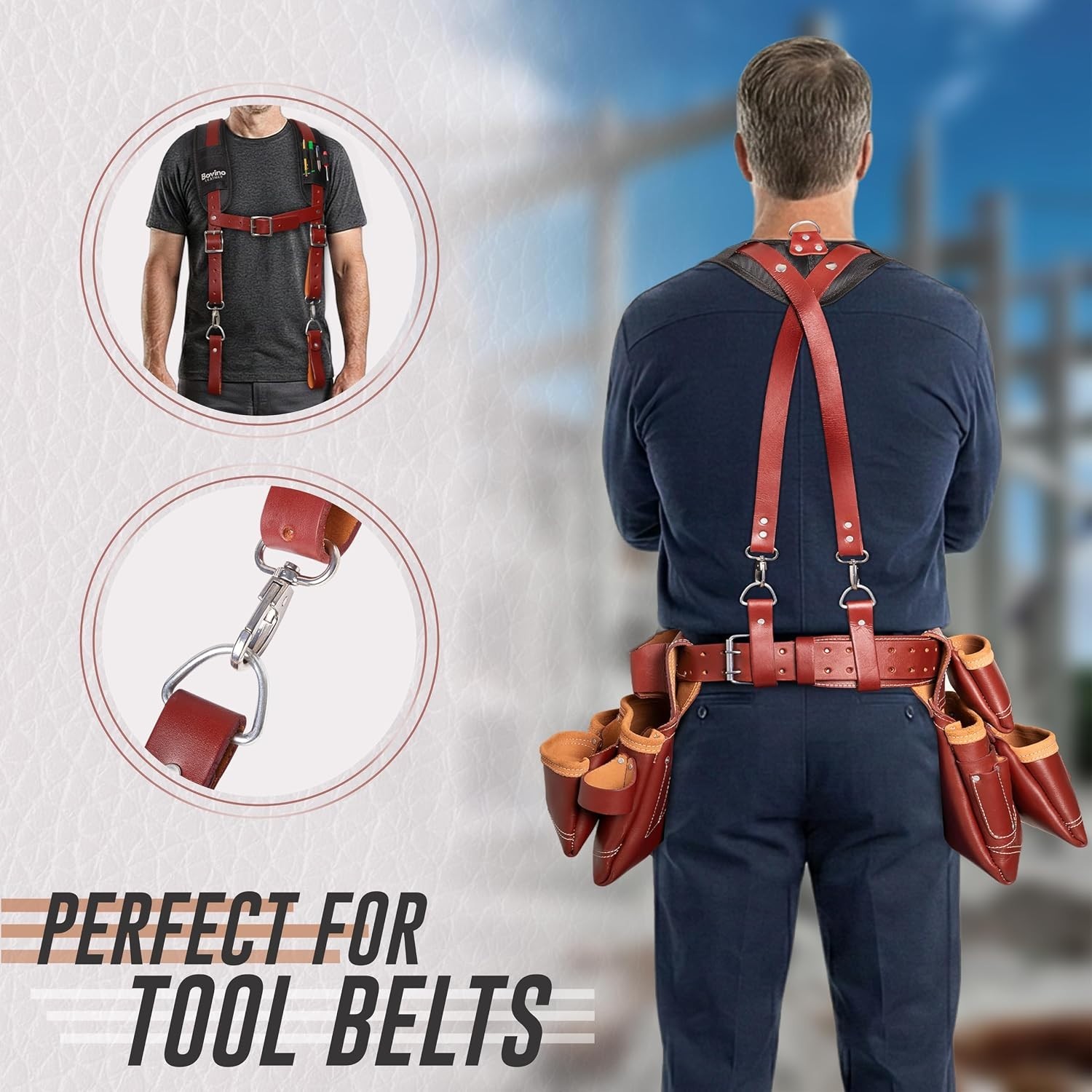 Professional Leather Tool Belt Suspenders with Padded Support – Unisex Large