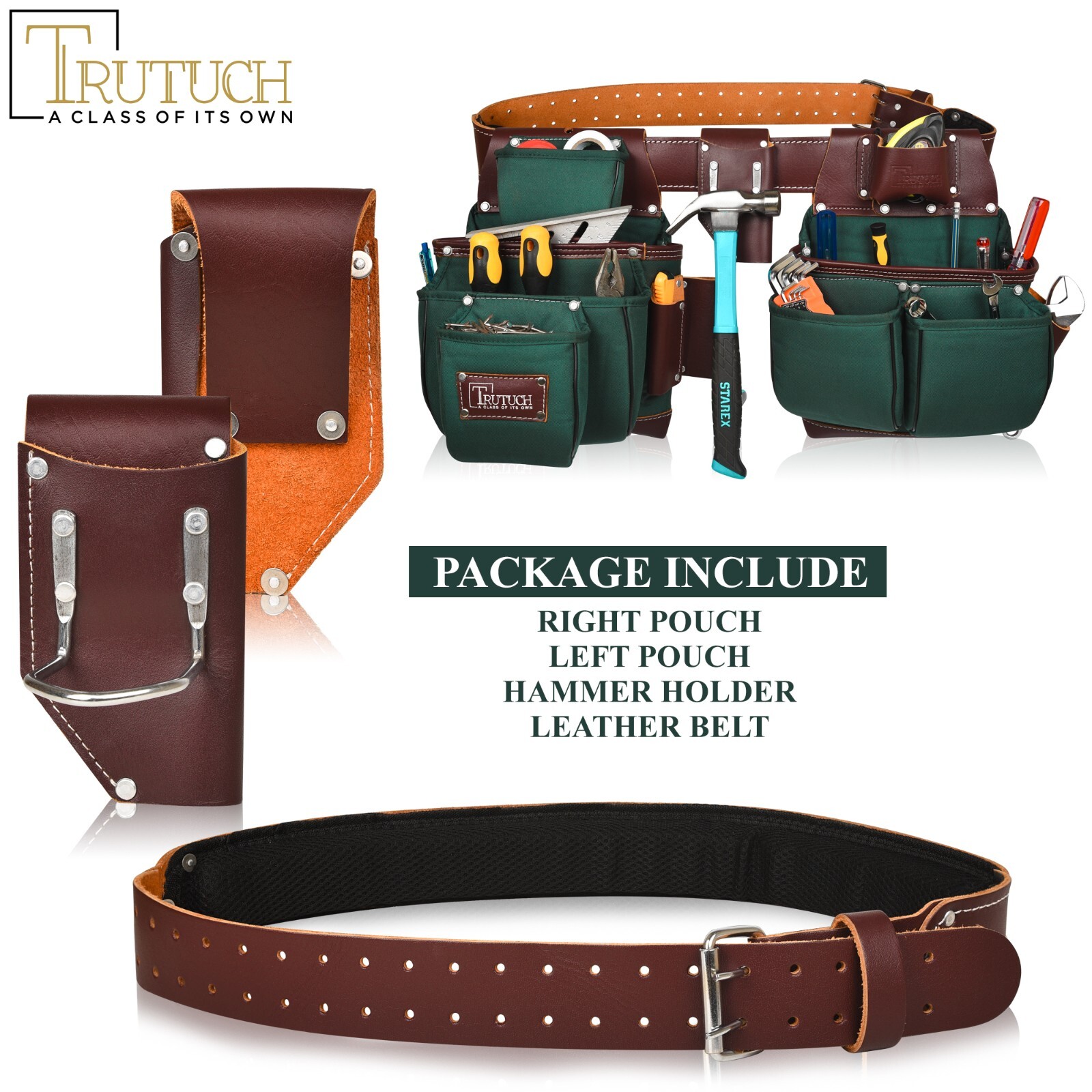 TRUTUCH Nylon and Leather Tool Belt with Leather Work Suspender | Construction