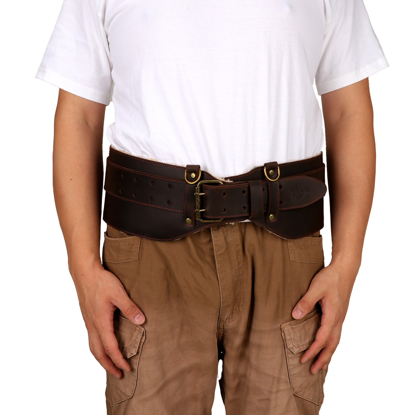 TOURBON Logging Belt Leather Heavy Duty Tools Carrier Soft Padded Forestry Gift