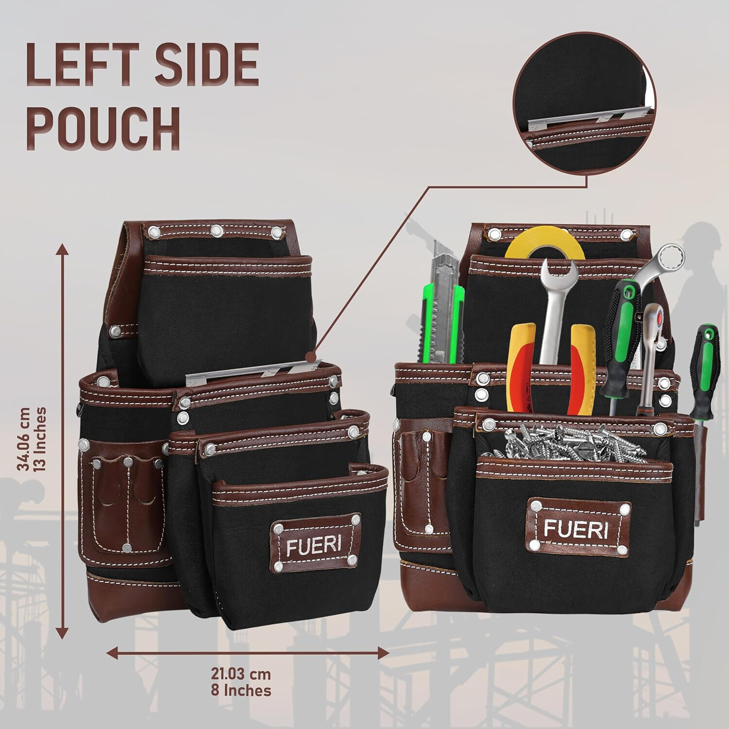Leather Tool Belt for Men 19 Pocket Electrician Tool Pouch nylon Carpenters Bag