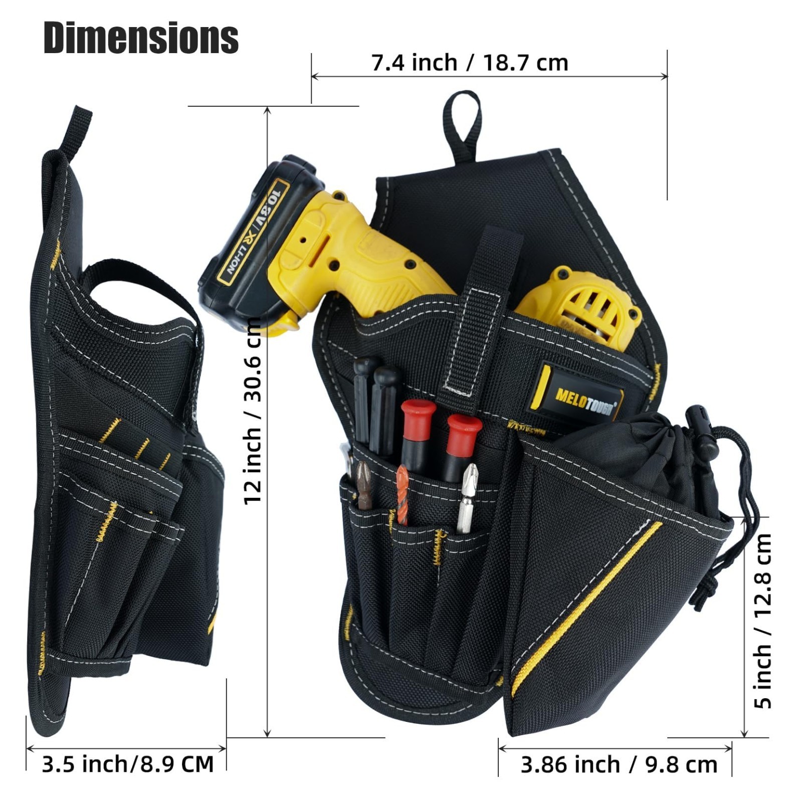 3-in-1 Drill Holster Combo with Magnetic Wristband & Tool Belt Holder, Right-Han