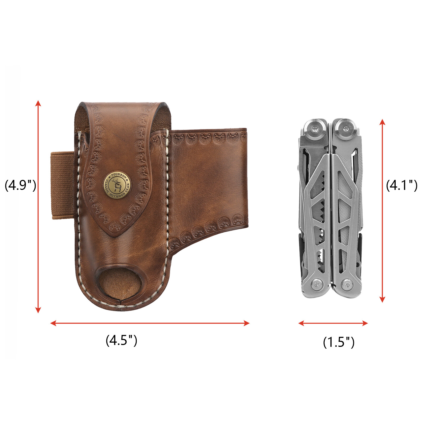 TOURBON Leather Folding Knife Sheath Belt Holster Pouch Multitools EDC Hold Case