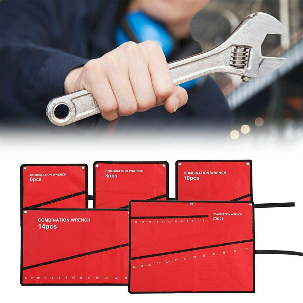 6- 25 Pocket Canvas Spanner Wrench Tool Roll Up Storage Bag Organizer Pouch Case