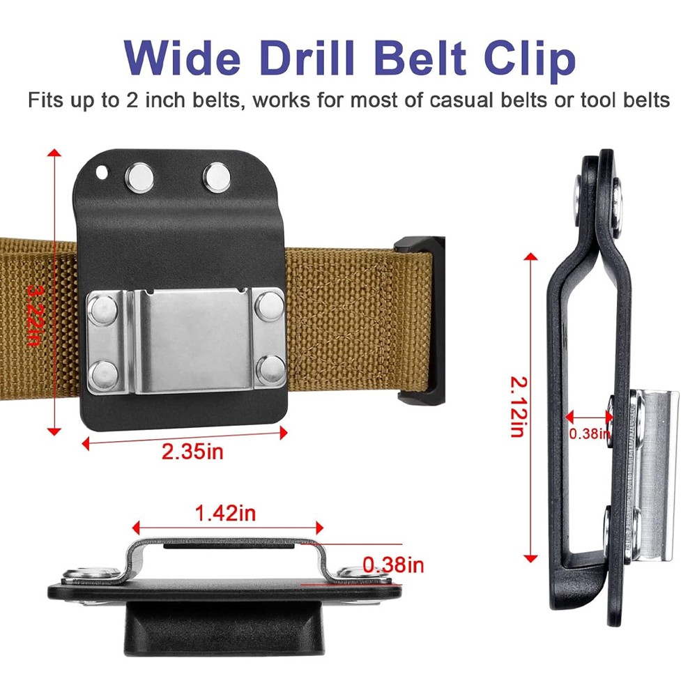 2PACK Clip On Tool Belt Cordless Drill Holder Tape Hook Holster Black