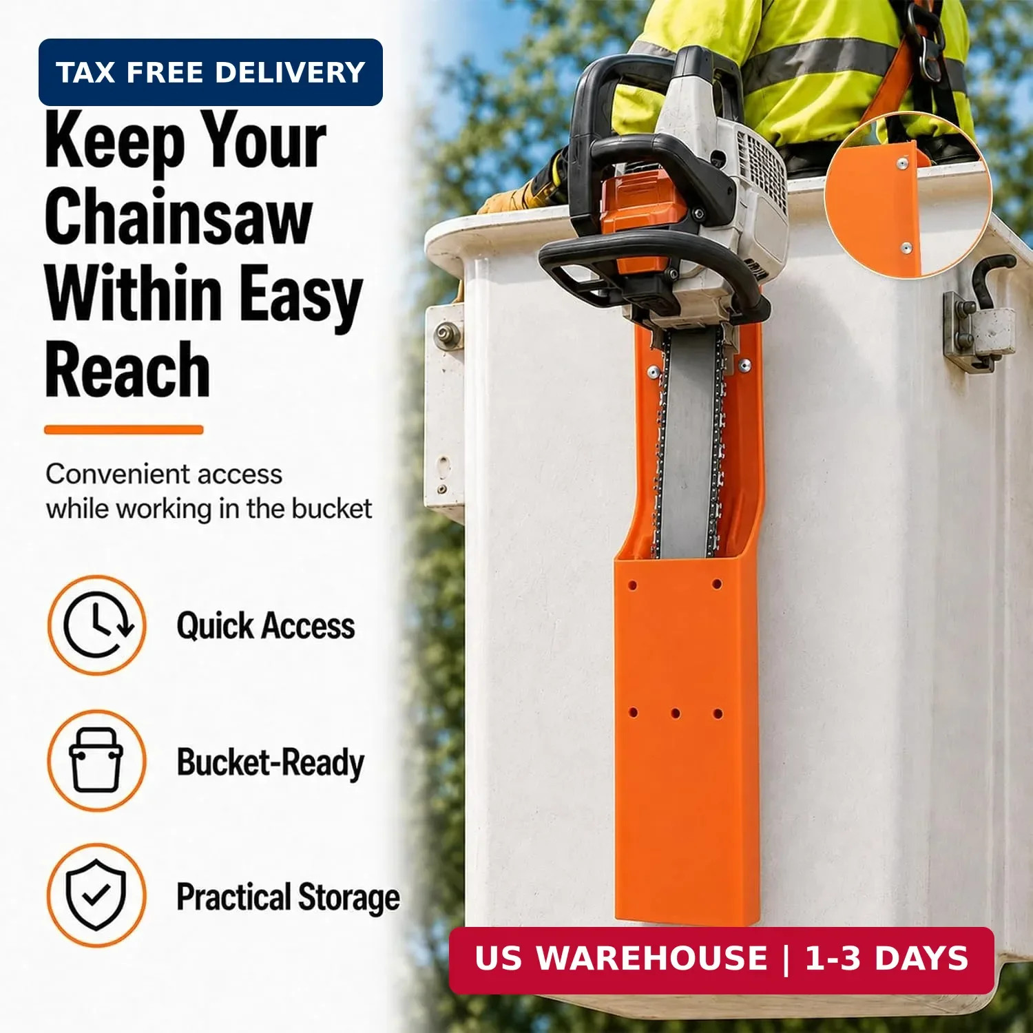 Chainsaw Scabbard for Bucket Truck, Orange Polypropylene Holder, 32 x 6 in | Saf