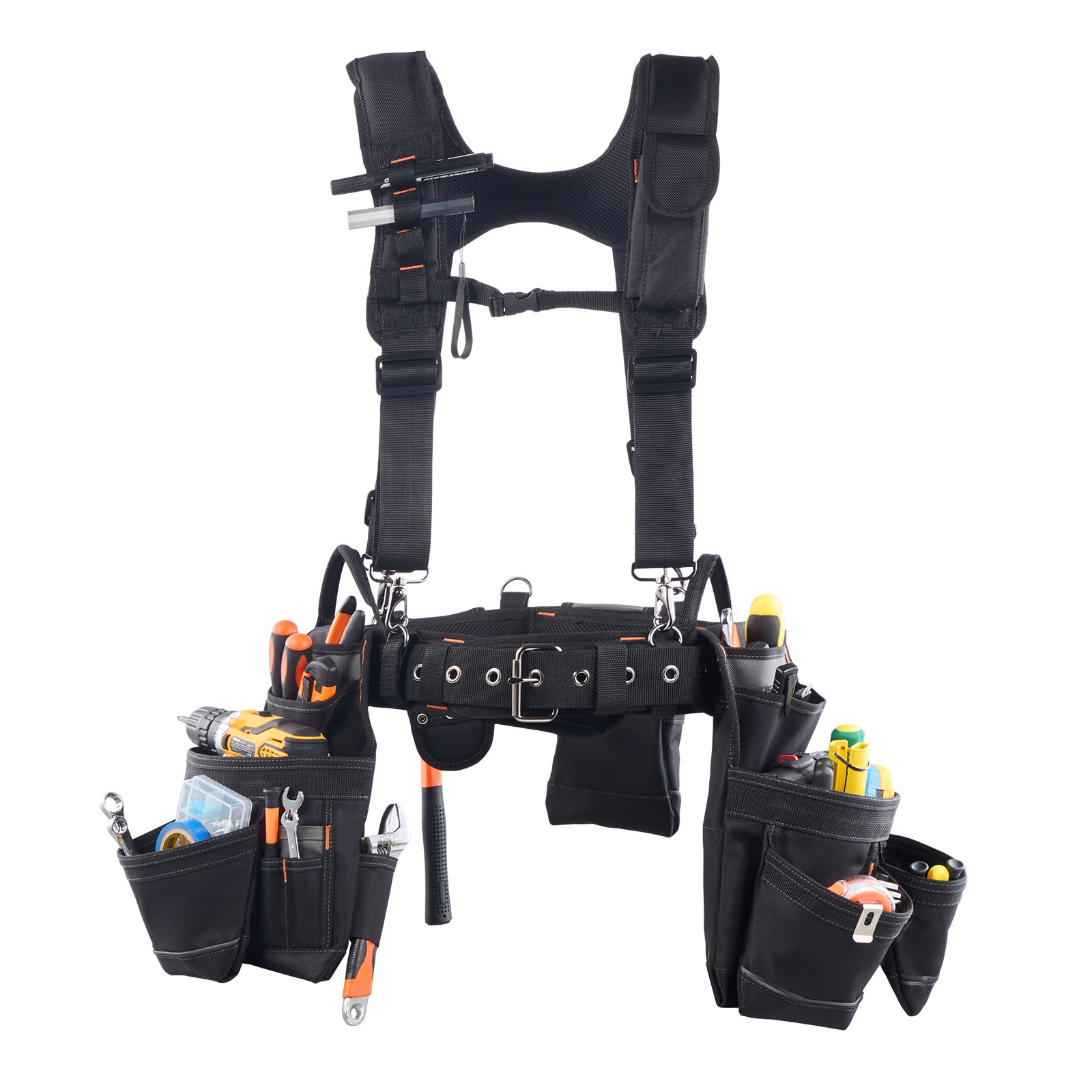VEVOR Tool Belt Electricians Work Belt with Suspenders 19 Pocket Tool Pouch Bag
