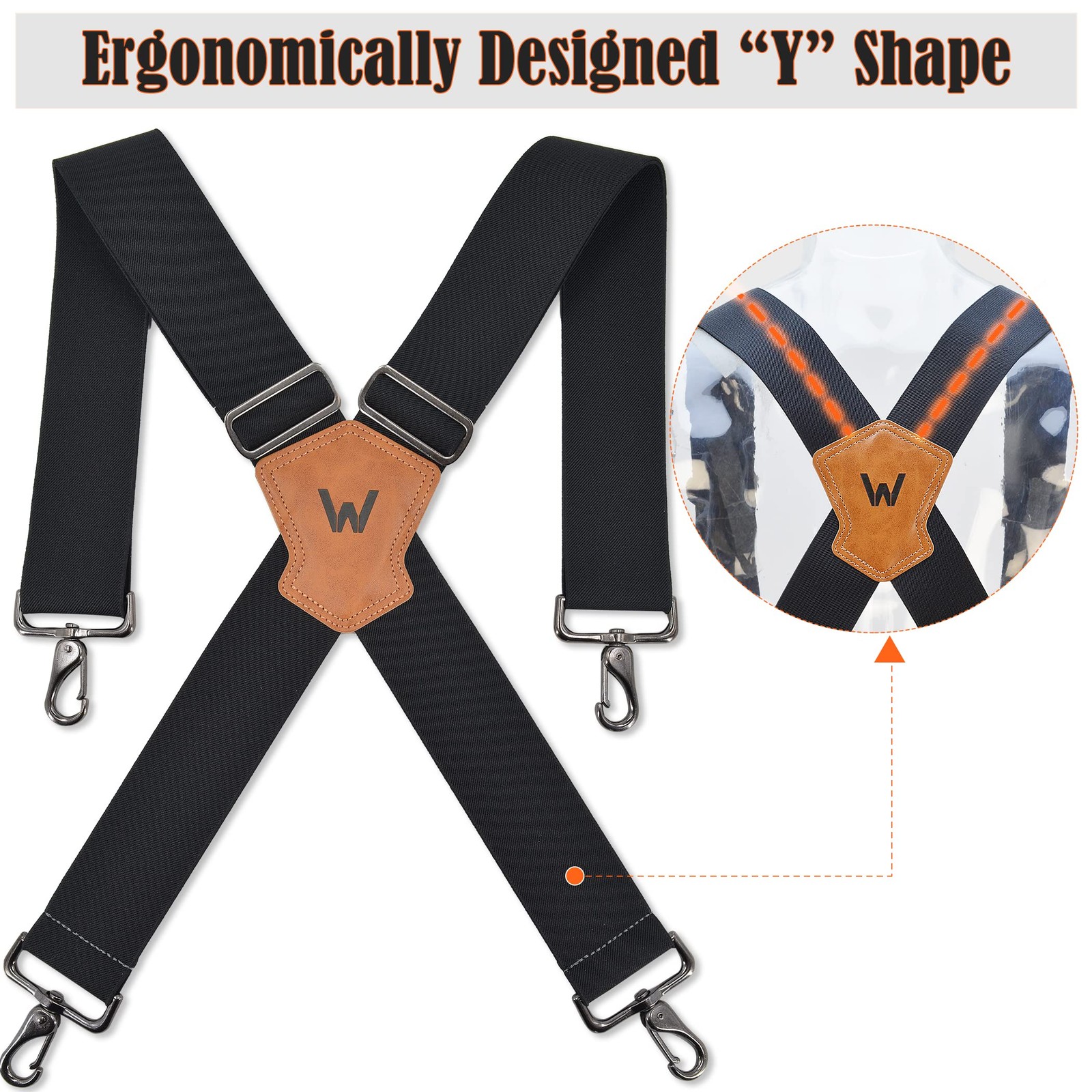 WELKINLAND 2Inch-Wide Full Elastic Suspenders, Heavy Duty Men’s Large, Black