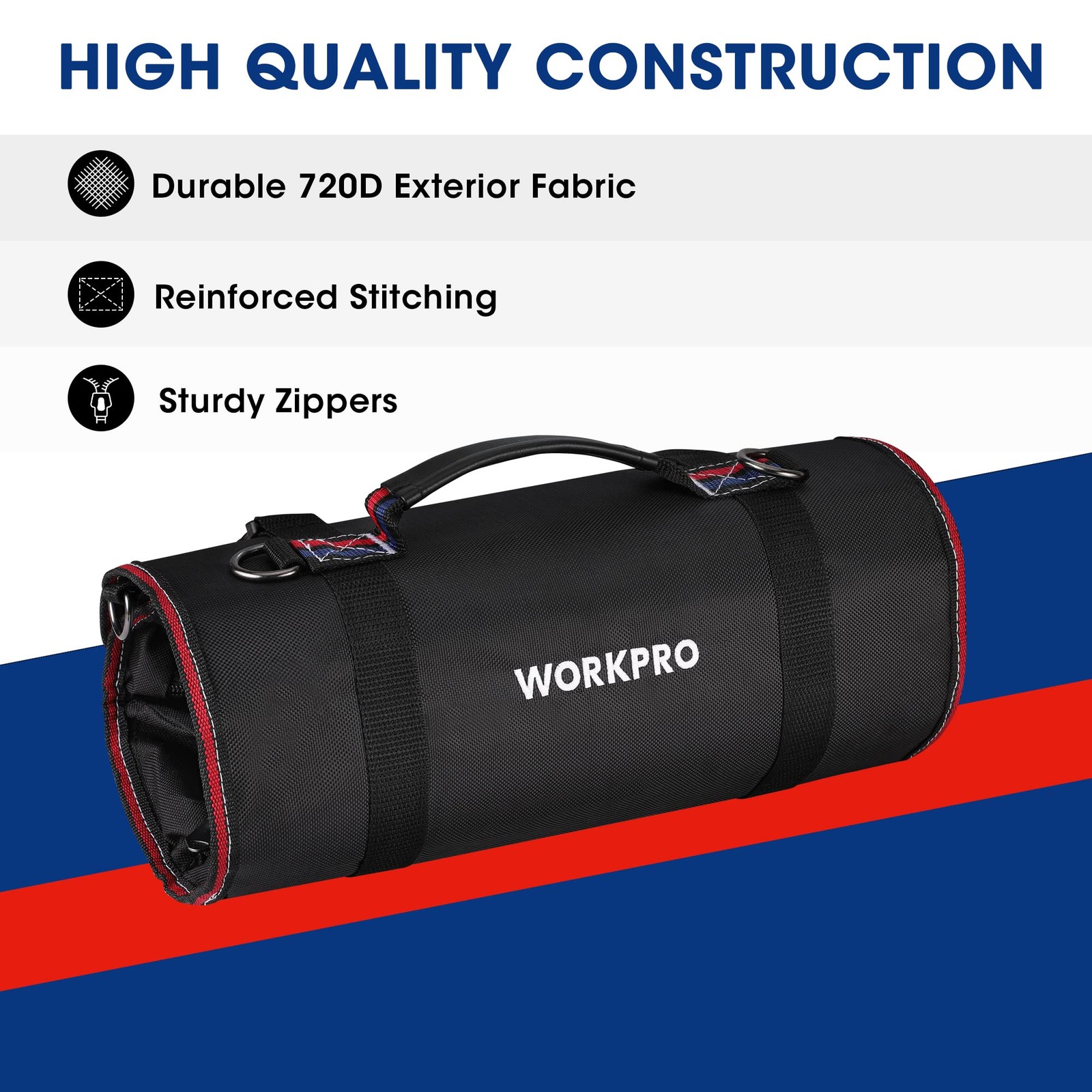 WORKPRO Roll Up Tool Bag with 6 Pockets and 22 inches x 14 inches, Black