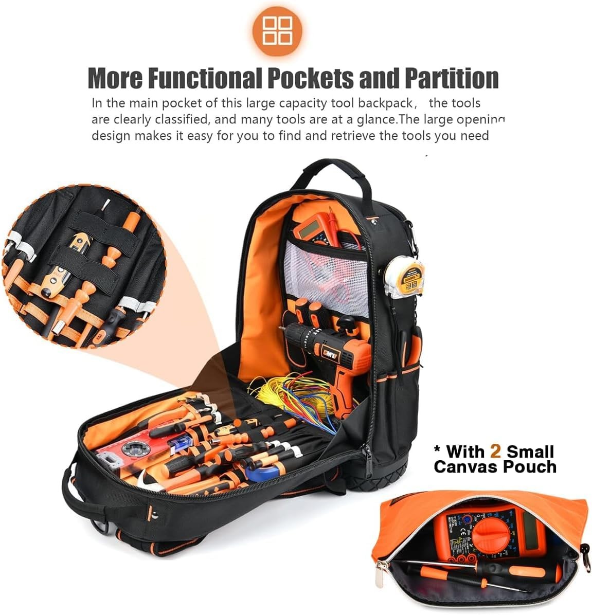 Tool Bag Backpack with 2 Canvas Tool Pouch Tool Kit, HVAC Heavy Duty Construc…
