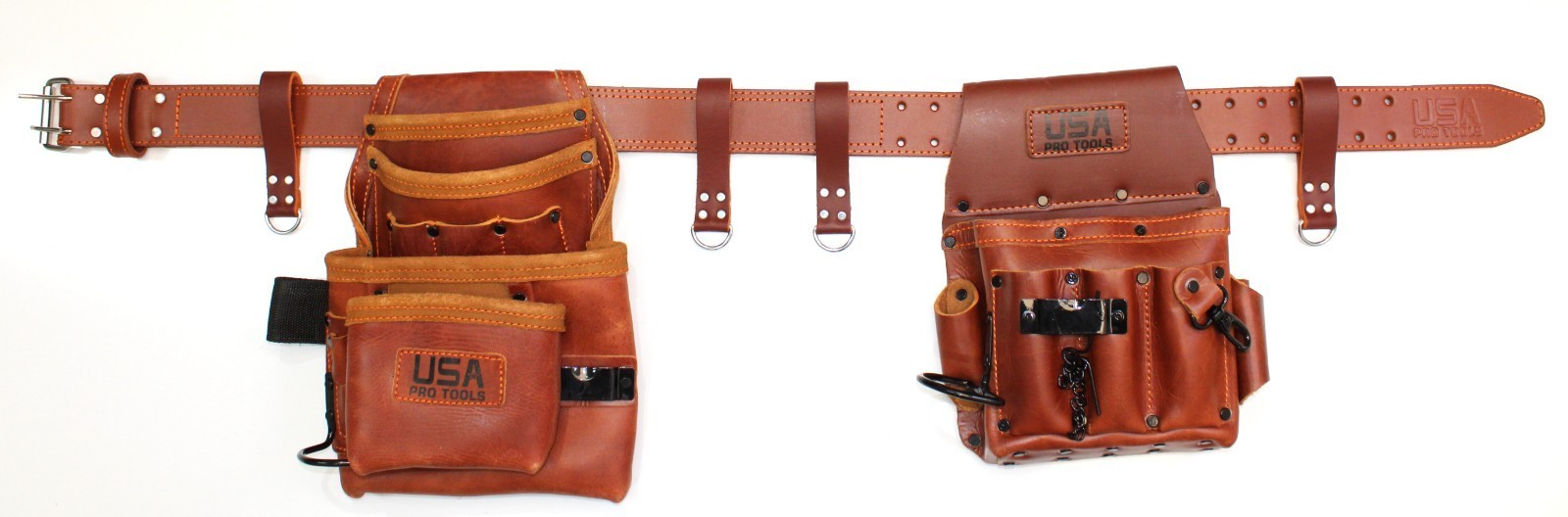 Heavy Duty Grain Leather Tool Pouch Set Carpenter Electrician Belt & Hooks