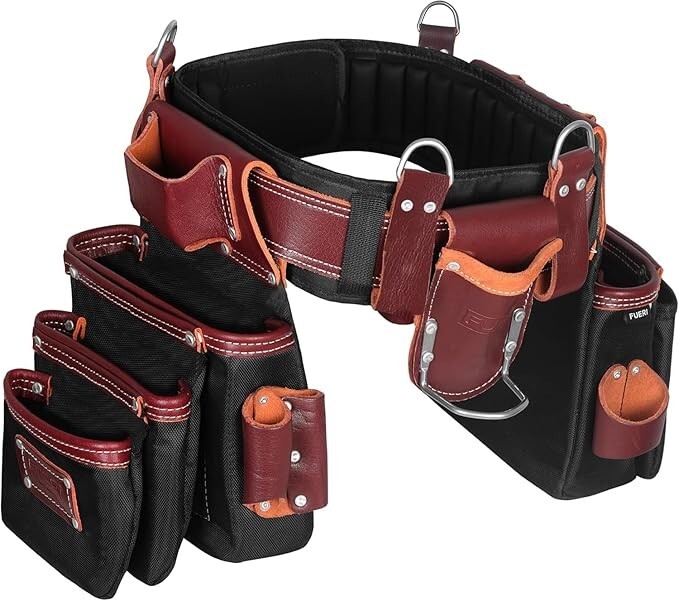 Fueri Tool belt Suspender for men nylon and leather 26 Pockets tool pouch