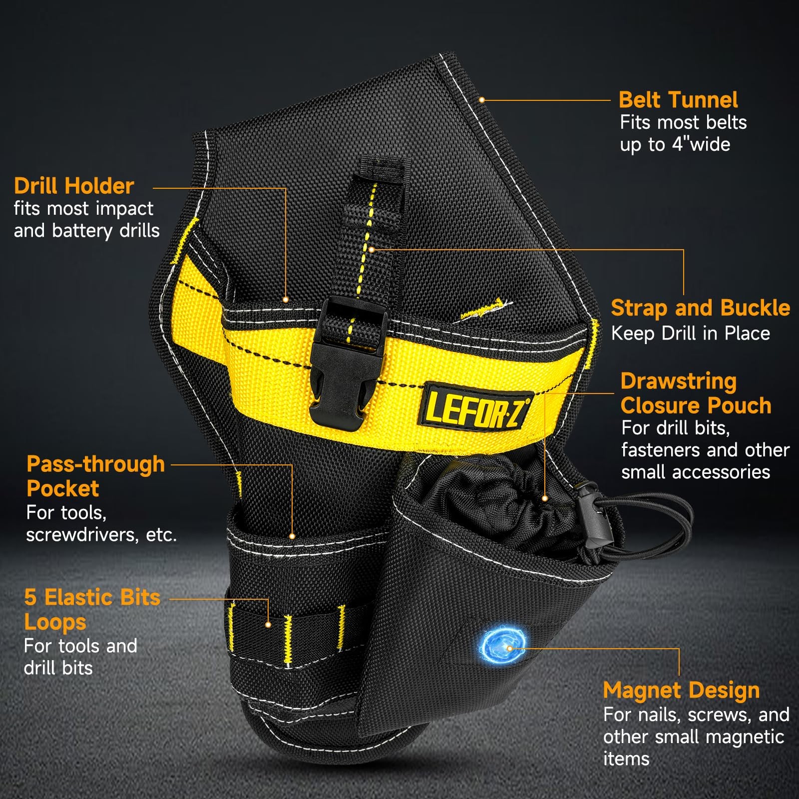 Drill Holster,Heavy-Duty Impact Holster for Tool Belt,Quick Black+Yellow