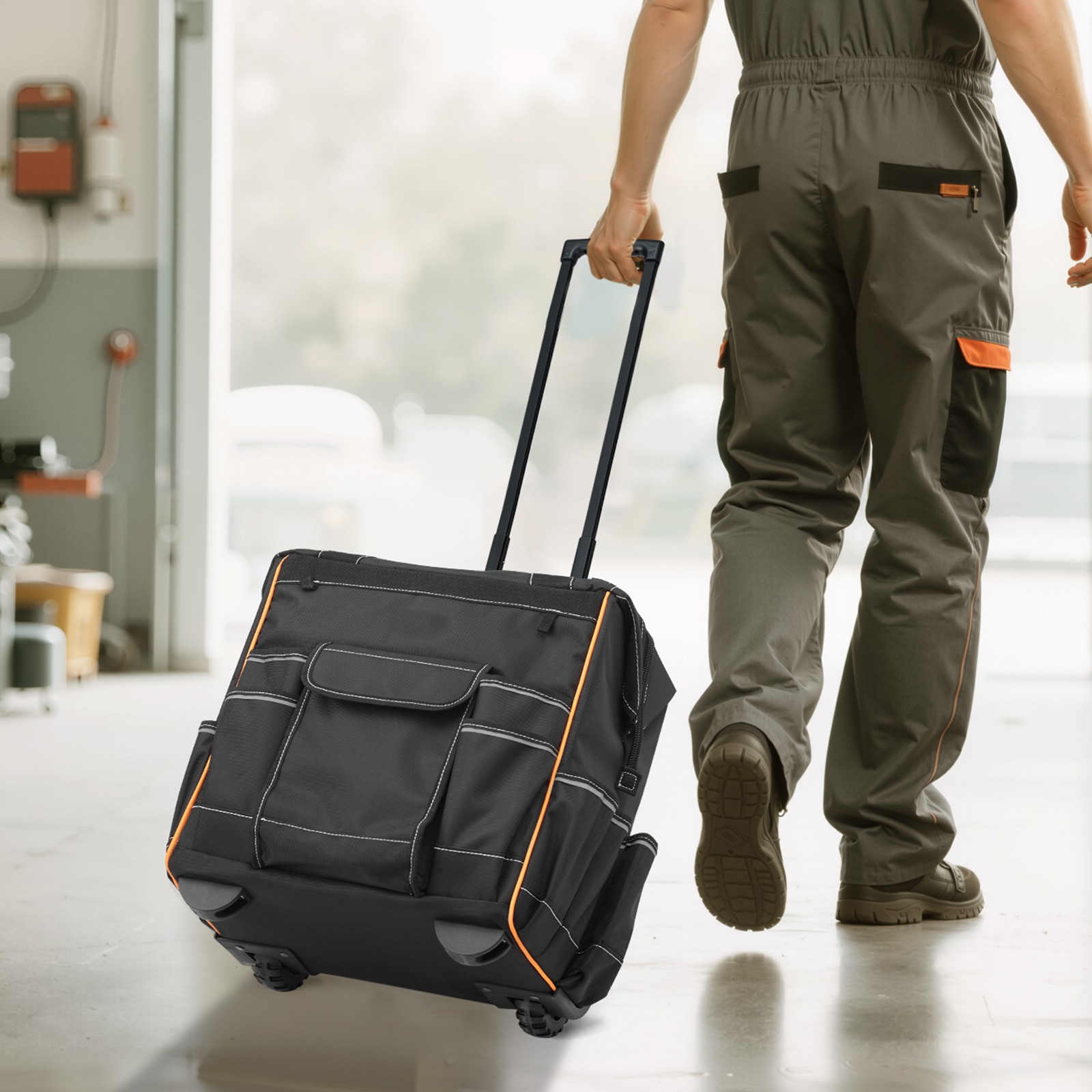Uimoso Rolling Tool Bag with 25 Pockets and Durable Wheels for Heavy Tools