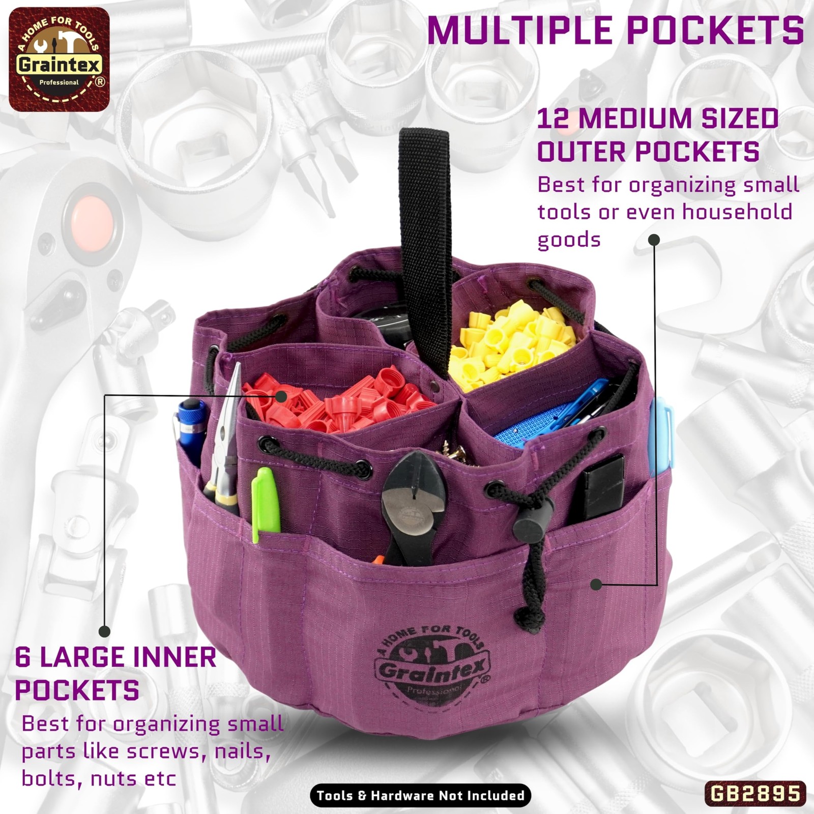 18 Pockets Grab Bag Rip-stop Canvas Drawstring Closure, Small Part Organizer …