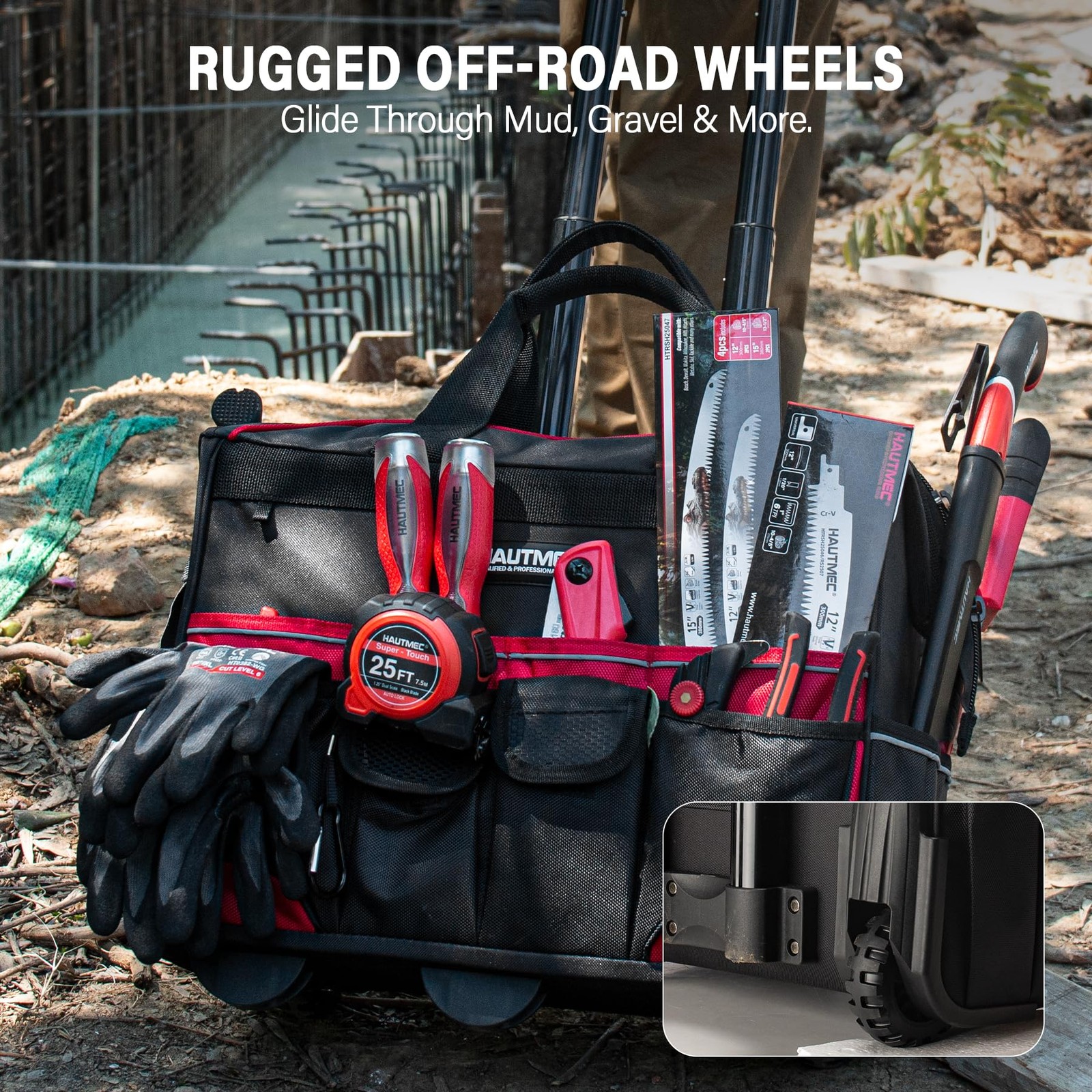 HAUTMEC 18″ Rolling Tool Bag with Wheels, Heavy-Duty 18 inch, 18-Inch | Black